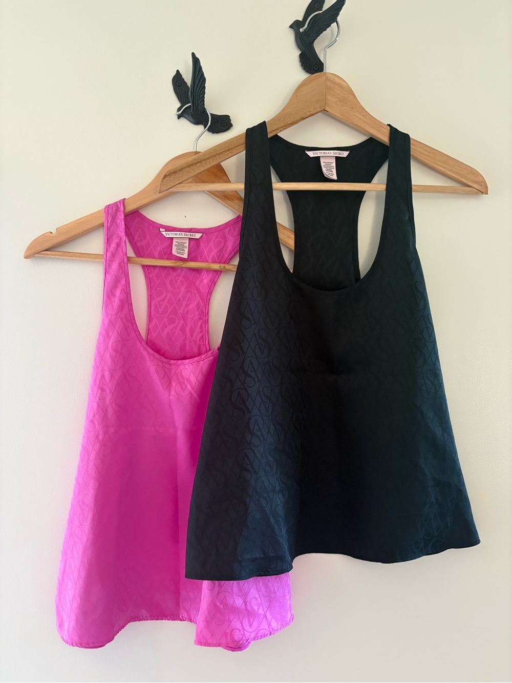 Victoria's Secret Racerback VS Logo Print Pajama Tank Tops - Black & Hot Pink